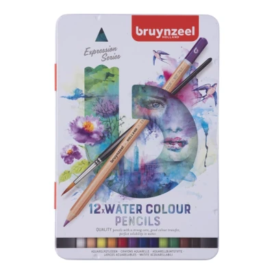 Afbeelding van Kleurpotloden Bruynzeel aquarel Expression blik à 12 stuks assorti