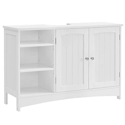 Afbeelding van VASAGLE wastafelmeubel, onderkast, badkamermeubel, extra lang, 90 x 30 60 cm, 2 deuren, open vakken, in hoogte verstelbare planken, wit BBC410P31