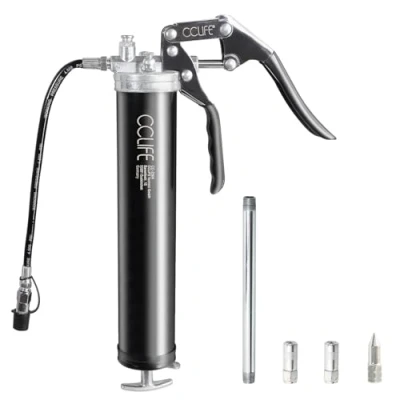 Afbeelding van CCLIFE vetspuit enkelhandig 6000 PSI smeerhendel 12&quot; flexibele slang en metalen verlengstuk voor 400g patroon