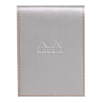 Afbeelding van RHODIA 128201C Klembord Case + Genietend Kladblok N12 Zilver 8,5x12 cm Gevoerd 80 Afneembare Vellen Wit Clairefontaine Papier g/m Potloodhouder Faux Leer Rhodiarama Collection
