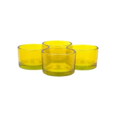 Afbeelding van Theelichtglazen klein 51x33 mm set 4 stuks theelichthouders glas geel