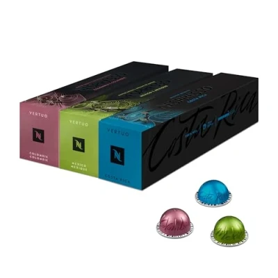 Afbeelding van Nespresso Vertuo koffiepads, 30 gemengde verpakking Master Origins 10 X Mexico, Colombia, Costa Rica. Maak thuis espresso&#039;s, cappuccino, latten en ijskoffie. Recyclebare pods