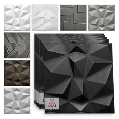 Afbeelding van 3D panelen van polystyreen XPS piepschuim decors plafondpanelen platen wanddecoratie wandbekleding 50x50cm 3 mm dikte (5m², Diamant Black)