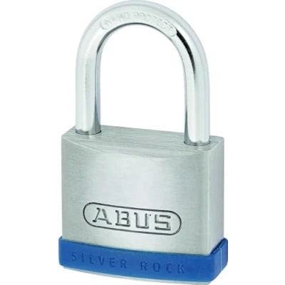 Afbeelding van ABUS Hangslot Silver Rock 5/45 van massief zink, met siliconen beschermframe, kelderslot en nog veel meer, veiligheidsniveau 6, blauw/zilver