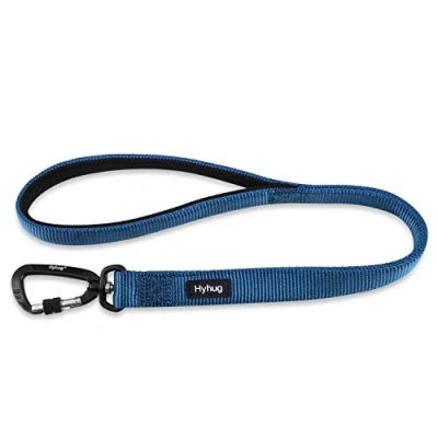 Afbeelding van Hyhug Pets Robuuste korte riem van 61 cm met comfortabele handgreep en licht aluminium voor grote middelgrote honden (klassiek blauw, groot model, lengte cm)