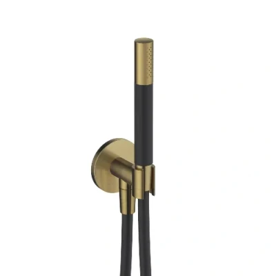 Afbeelding van HotBath Cobber M440 staafhanddouche met wandsteun en uitlaat doucheslang 150cm messing Geborsteld PVD