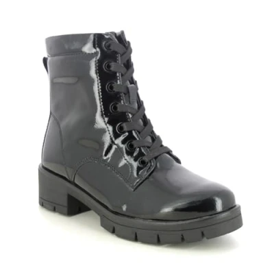 Afbeelding van Jana Dames Veterboot 25263 018 Zwart Lak Wijdte H Maat 37