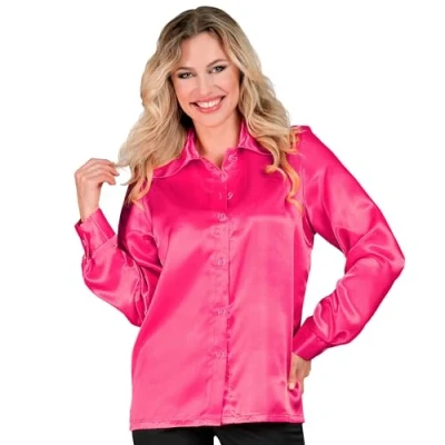 Afbeelding van Widmann Feesten &amp; Gelegenheden Kostuum Jaren 70 Blouse Satijn Roze Vrouw Small Carnavalskleding Verkleedkleding