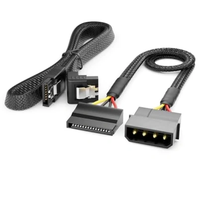 Afbeelding van deleyCON 30cm 4 Pins Molex naar 15 SATA Kabelset Incl. Kabel 60cm Haaks 3 Datakabel 6 Gbit/s Mainboard Harde Schijf HDD SSD PC Voeding Zwart