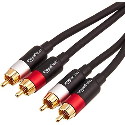 Afbeelding van Amazon Basics 2 RCA audiokabel voor versterker, actieve luidsprekers of subwoofer met vergulde stekkers, 2,4 meter, zwart