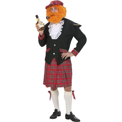Afbeelding van Widmann Landen Thema Kostuum Schotse Man Highlander Kilt Rood, Zwart Small Carnavalskleding Verkleedkleding