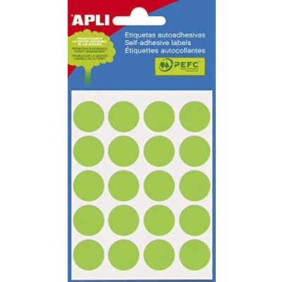 Afbeelding van Apli Ronde Etiketten In Etui Diameter 19 Mm, Groen, 100 Stuks, 20 Per Blad (2066) Etiket