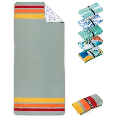 Afbeelding van Fit Flip Stranddeken XXL Microvezel strandhanddoek groot handdoek licht en sneldrogend 100% gerecyclede badhanddoek Retro Stripes 200cmx90cm