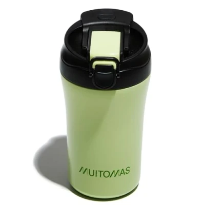 Afbeelding van Muitomas, Thermosbeker met deksel, thermobeker voor warme en koude dranken, van staal, praktisch draagbaar, inhoud 350 ml, groen