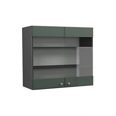 Afbeelding van Vicco Glazen keukenkast Fame Line, Groen Goud Landhuis/Antraciet, 80 cm