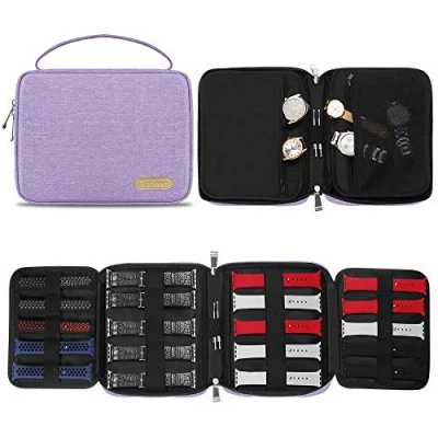 Afbeelding van Simboom Horloge Band Organizer Bag, Uitbreidbare Horlogeband Draagtas Morsbestendig Nylon Houdt 20 Horlogebanden Opbergtas Case Pouch voor de meeste maten horlogebanden, Pin of horloges, Paars
