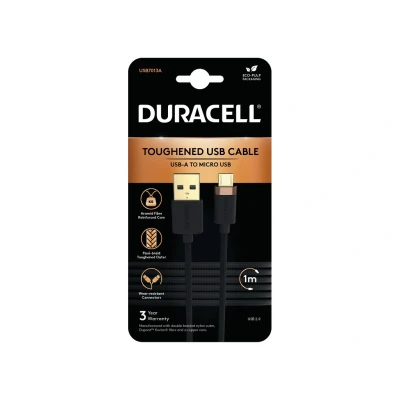 Afbeelding van Duracell USB A naar Micro Kabel Kevlar 1M Zwart