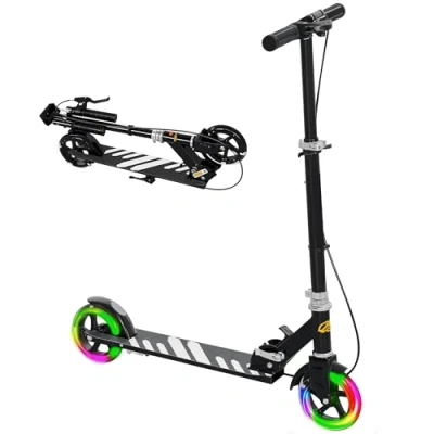 Afbeelding van AIYAPLAY Scooter for Ages 3 8 Years, Folding Kick with Adjustable Handle, Two Light Up Wheels, Handbrake, Rear Brake, Black