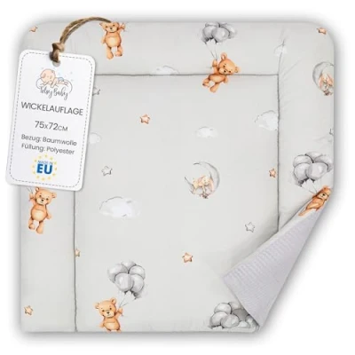 Afbeelding van Wickelmatje verschoningsmatje van katoen 75x72 cm Zacht en wasbaar voor baby&#039;s, verschoningsmat stof commode of wasmachine 75 x 72 Teddyberen