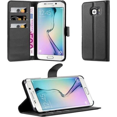 Afbeelding van Cadorabo Hoesje geschikt voor Samsung Galaxy S6 EDGE in PHANTOM ZWART Beschermhoes met magnetische sluiting, standfunctie en kaartvakje Book Case Cover Etui