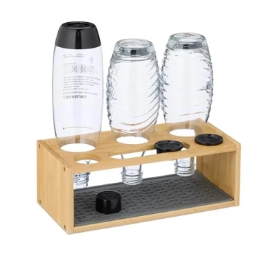 Afbeelding van flessen droogrek bamboe voor 3 compatibel met Sodastream
