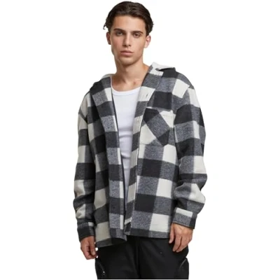 Afbeelding van Urban Classics overgangsjas voor heren, Big Check Jacket met capuchon, geruit, lichte jas maten S 5XL, wit/zwart, 5XL