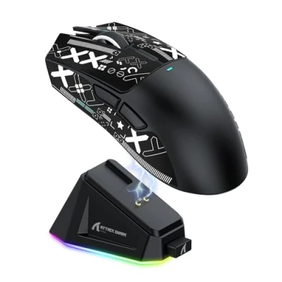 Afbeelding van ATTACK SHARK X11 gamingmuis met magnetisch oplaaddock, PixArt PAW3311 Gaming Sensor, BT/2.4G draadloze/bekabelde muisgrip tape, 22000 DPI, Gamer Mice voor Win11/Xbox/PS/Mac (zwart)