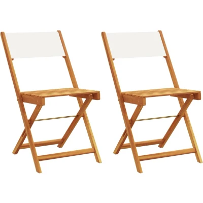 Afbeelding van Bistrostoelen 2 st massief acaciahout en stof crmewit