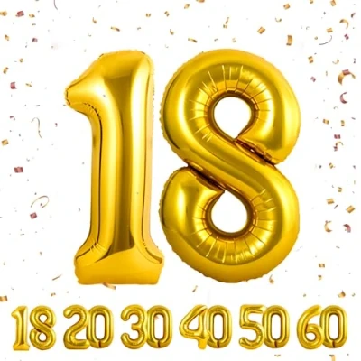 Afbeelding van Ballonnen voor verjaardag 18 jaar goud, 101 cm verjaardagsdecoratie een man en vrouw van opblaasbaar cijfer folie beige