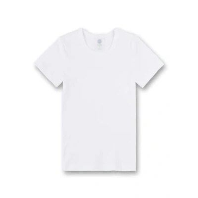 Afbeelding van Sanetta unisex jongens meisjes vest T shirt met arm korte mouw katoen wit, Kleur: 12 jaar