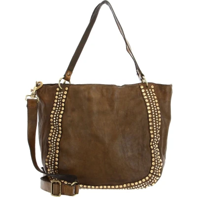 Afbeelding van CAMPOMAGGI Leren Schoudertas Shopper Shoulder Bag Verde Militare Olijfgroen