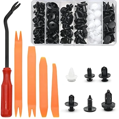 Afbeelding van 100 stuks autobevestigingsclips, universele deurbekleding, klemmen, bumpers, sierlijsten, bevestigingsclips, plastic clips, set met demontagegereedschap, losgereedschap, retainer kit