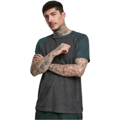 Afbeelding van Urban Classics Raglan Contrast Tshirt print, Heren, Maat: 5XL, Charcoal/bottlegreen