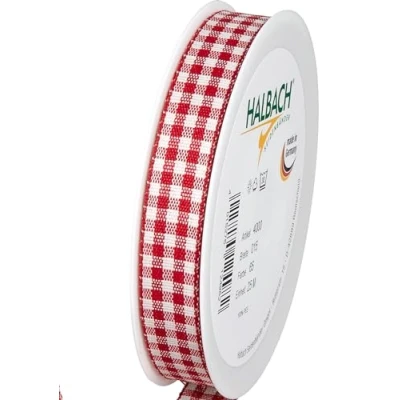 Afbeelding van Halbach Seidenbänder Premium Vichy Karo cadeaulint (rood) breedte 15 mm lengte 25 m geruite band made in Germany geruit lint vele kleuren
