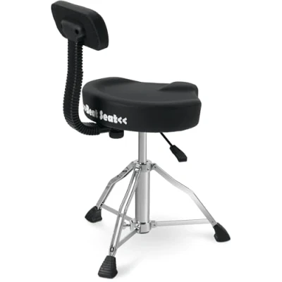 Afbeelding van XDrum BeatSeat Drumkruk met rugleuning, zitting in zadelvorm en lendensteun, bekleding van zwart kunstleer, hoogteverstelling 45 60 cm, antislip rubberen voetjes, dubbele steunpoten