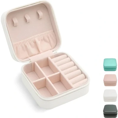 Afbeelding van Mini sieraden reisdoos Sieradendoos Kleine reis draagbare displaydoos Doos opbergdoos Perfect voor ringen, oorbellen, kettingen en cadeaus Wit