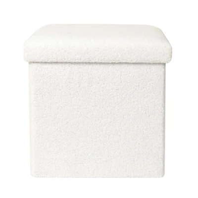 Afbeelding van Home Deco Factory Poef/hocker opvouwbaar bouclé stof opbergbox wit polyester/mdf 38 x cm