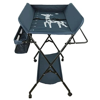 Afbeelding van HUOLE opvouwbare luiertafel, draagbaar babyluierstation, en draagbare luiertafel met opbergmand aan de zijkant, maximale belasting van 25 kg (80 x 66 98 cm)