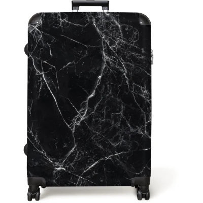 Afbeelding van NoBoringSuitcases.com® Koffer groot Reiskoffer lichtgewicht Marmer Zwart Luxe Wit Marmerlook Rolkoffer met 4 wielen Grote trolley XL 98 liter bagage