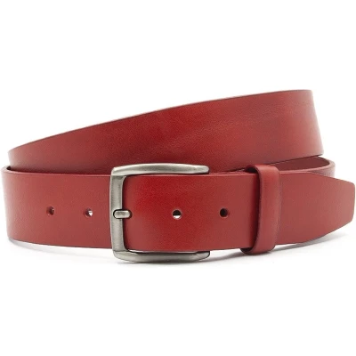 Afbeelding van JV Belts Rode leren jeansriem heren en dames riem 4 cm breed Rood Echt Leer Taille: 110cm Totale lengte riem: 125cm