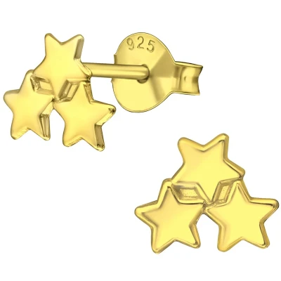 Afbeelding van JoyS Zilveren ster oorbellen 8 mm 3 sterren oorknoppen 14k goudplating