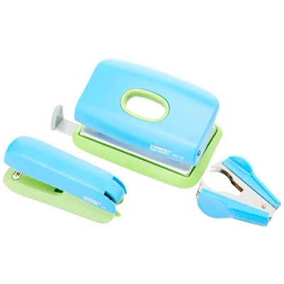 Afbeelding van Rapid Mini Nietmachine F5 En Perforator Set Perforteert To 10 Vel Voor Mappen Ringbanden Blauw/Groen Ideaal School Of Studie