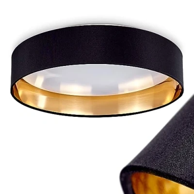 Afbeelding van LED plafondlamp Elsa, metalen in zwart/wit/goud, lamp met stoffen kap, 2100 lumen, 3000 K, 24 Watt (incl.)
