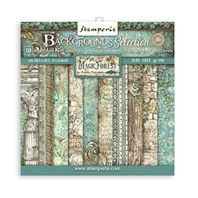 Afbeelding van Stamperia International SbBS79 Scrapbooking Kleine Pad 10 Vellen CM, 3 (8 &quot;X8&quot;) Achtergronden Selectie Magic Forest, Multicolor, 20,3 x cm