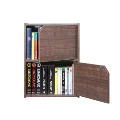Afbeelding van Iris Ohyama, Wastafelonderkast / Kast met deuren planken Boekenkast 2 deuren, Design, modulair, kantoor, woonkamer, slaapkamer Module Shelf MDB 2D Bruin