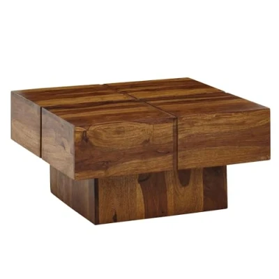 Afbeelding van FineBuy Koffietafel Massief Sheesham Hout 57,5x57,5x30 cm Salontafel Bruin Vierkante Tafel Woonkamer Moderne Lage Bijzettafel Woonkamertafel