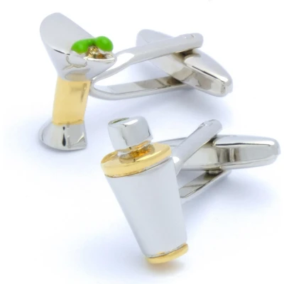 Afbeelding van Manchetknopen Cocktailglas en Shaker Goud Zilver