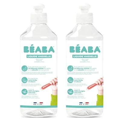 Afbeelding van BÉABA, Vaatwasmiddel voor flessen en eetaccessoires, 100% natuurlijk, Made in France, Geurvrij, biologisch afbreekbare flessen, set van 2x500 ml