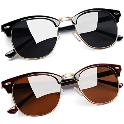 Afbeelding van Joopin Gepolariseerde zonnebril heren dames 100% uv bescherming, vintage half frame rechthoekige zonnebrillen (glanzend zwart+bruin)