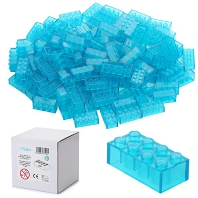 Afbeelding van 120 Bouwstenen 4x2, compatibel met alle andere fabrikanten, beschikbaar in vele kleuren, Transparant Blauw